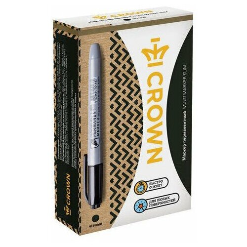 Маркер перманентный (нестираемый) CROWN Multi Marker Slim, черный, круглый наконечник, 2 мм, P-505 8 шт