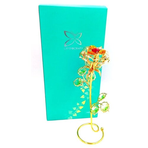 Сувенир статуэтка фигурка CRYSTOCRAFT Роза 26см, миниатюра CRYSTOCRAFT Роза, подарок - сувенир Роза, статуэтка Роза с кристалом, статуэтка для интерьера Роза, статуэтка в подарок.