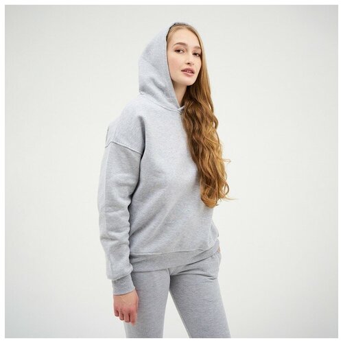 фото Толстовка женская с капюшоном начёс 0543 св-серый меланж, р-р 44 radi
