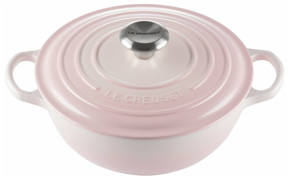 Чугунный эмалированный казан, Le Creuset, 24 см, Светло-розовый, стальная ручка, чёрная эмаль