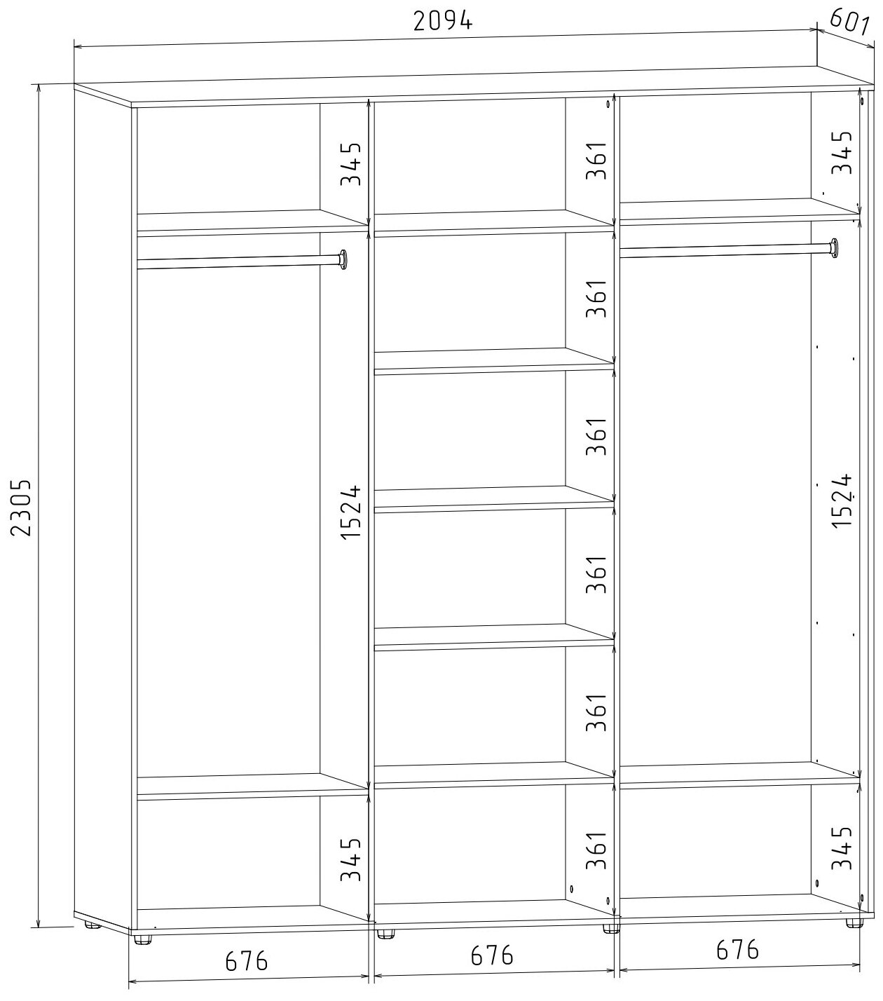 Шкаф-купе Акцент Купе Вера 3ДР, (ШхГхВ) 210х60х230 см, выбеленное дерево - фотография № 3