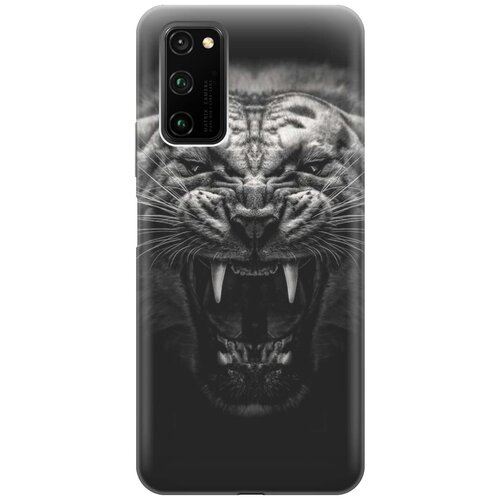 фото Ультратонкий силиконовый чехол-накладка для honor view 30 pro с принтом "оскал тигра" gosso