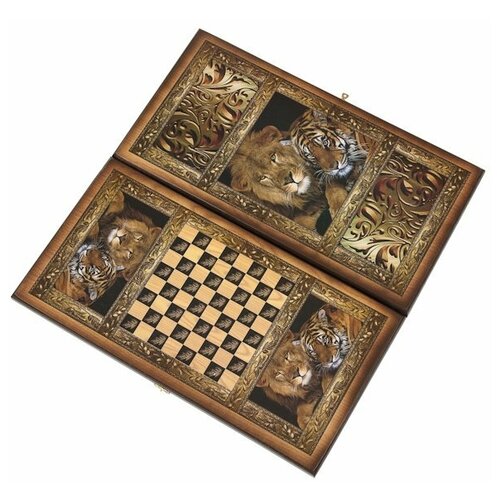 Нарды + Шашки Сирия Львы малые Luxury Gift (Россия, дерево, 40х20х4 см)