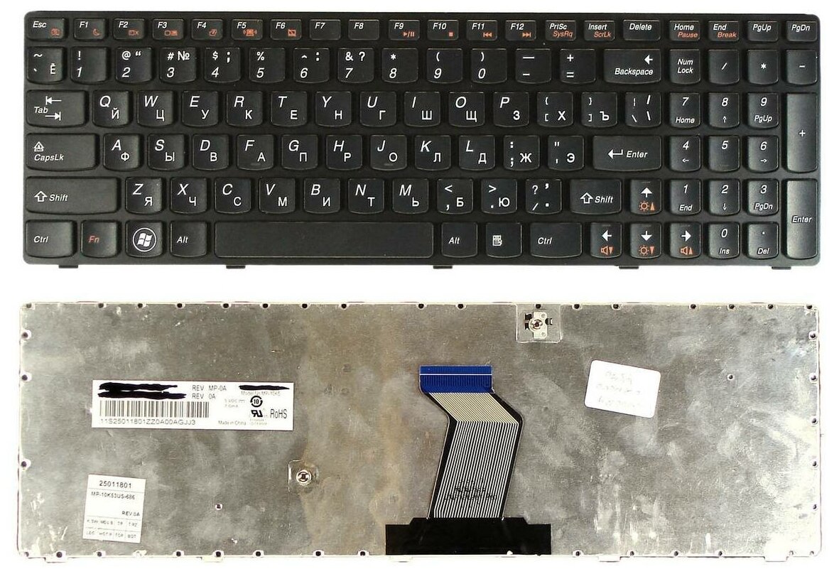 Клавиатура для ноутбука Lenovo IdeaPad Y570 Y570P Y570-RU MP-10K5 25011789 MP-10K53SU-686