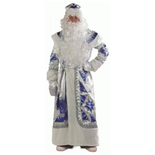 фото Батик карнавальный костюм для взрослых дед мороз серебряно-красный, 54-56 размер 161-54-56