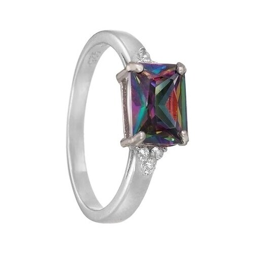 фото Серебряное кольцо с мистиком и фианитами, родий серена-сильвер