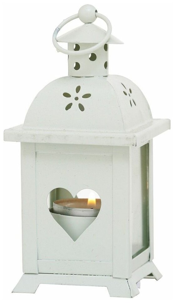 Подсвечник-фонарик под чайную свечу металлический, белый, 14х7 см, Boltze