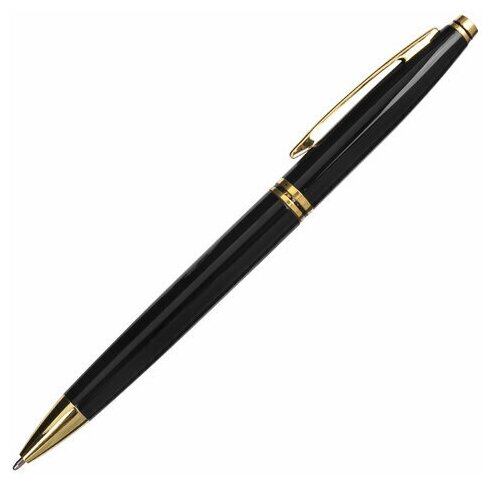 Ручка подарочная шариковая BRAUBERG "De Luxe Black", корпус черный, узел 1 мм, линия письма 0.7 мм, синяя, 141411