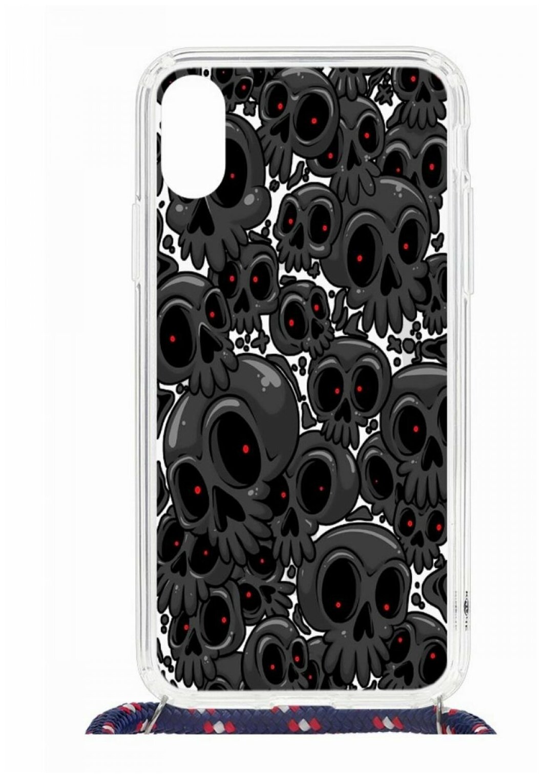 Чехол на Apple iPhone X Kruche Print MagSafe Magrope Skull gray/накладка/с рисунком/прозрачный/на шею/бампер/противоударный/магсейф/с шнурком
