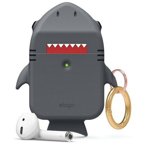 Силиконовый чехол с карабином Elago Shark Silicone Hang case для AirPods 1&2, цвет Темно-серый (EAP-SHARK-DGY) EAP-SHARK-DGY