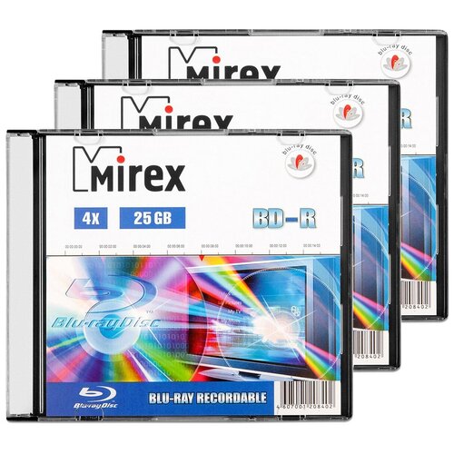 Диск BD-RMirex25Gb 4x, 3 шт. коробка blu ray box для 3 дисков со вставкой упаковка 20 шт