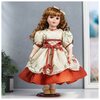 Кукла коллекционная керамика Оля в платье с цветами и бордовой нижней юбкой 40 см - изображение