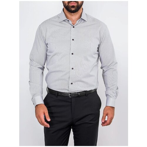 фото Рубашка мужская длинный рукав greg 131/139/1003/z/1p, полуприталенный силуэт / regular fit, цвет серый, рост 174-184, размер ворота 40