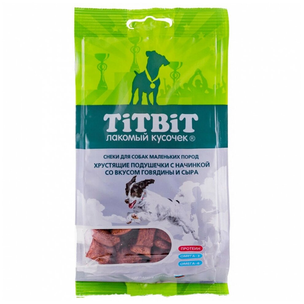 Хрустящие подушечки TiTBiT со вкусом говядины и сыра для маленьких пород, 95 г