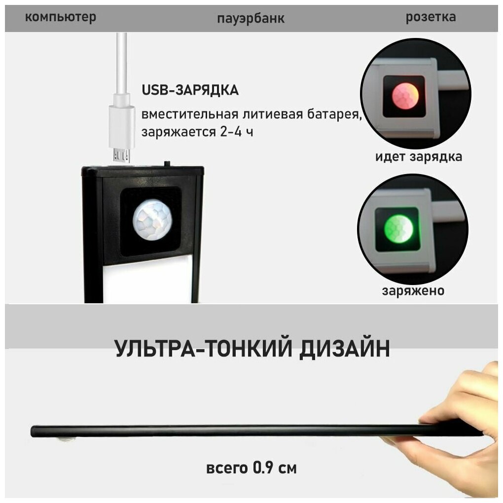 Светодиодный светильник - ночник с датчиком освещенности и движения, холодный белый, 10 см - фотография № 5