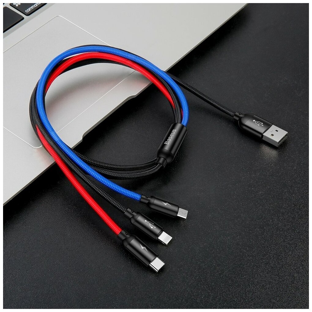 Аксессуар Baseus 3-in-1 USB - Type-C / MicroUSB / Lightning 3.5A 1.2m CAMLT-BSY01