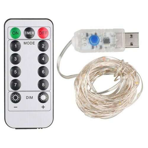 Светодиодная USB лента GSMIN Warm White с пультом управления (2 м, 20 LEDs)