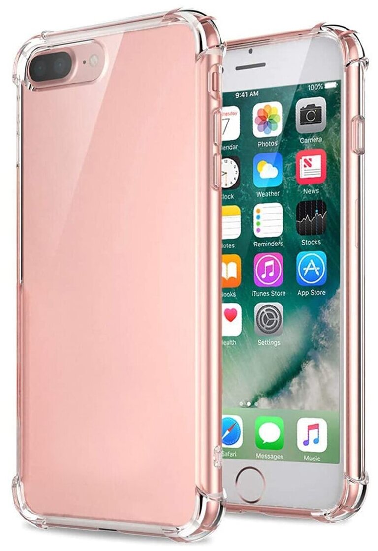 Силиконовый прозрачный чехол на Apple iPhone 7 Plus и iPhone 8 Plus с защитой углов /Противоударный чехол накладка на Эпл Айфон 7 Плюс и 8 Плюс