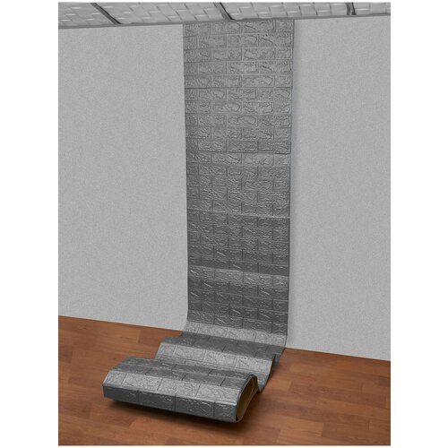 самоклеящаяся пвх 3d панель для стен в рулоне lako decor классический кирпич белый 70x600см толщина 6мм Самоклеящаяся ПВХ 3D-панель для стен в рулоне LAKO DECOR, Классический кирпич Серебро-серый, 70x600см, толщина 6мм