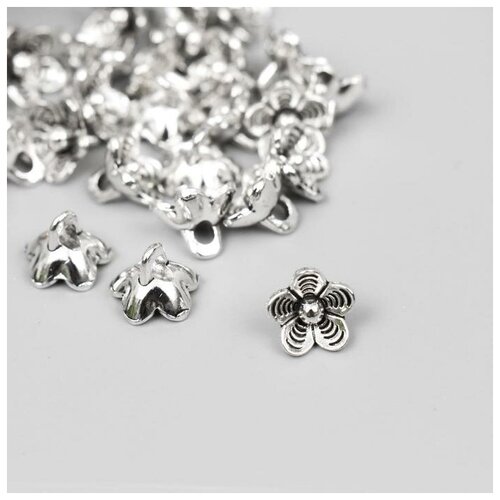 фото Пуговица металл для творчества "цветик" серебро g070b832 набор 24 шт 0,9х0,9 см qwen