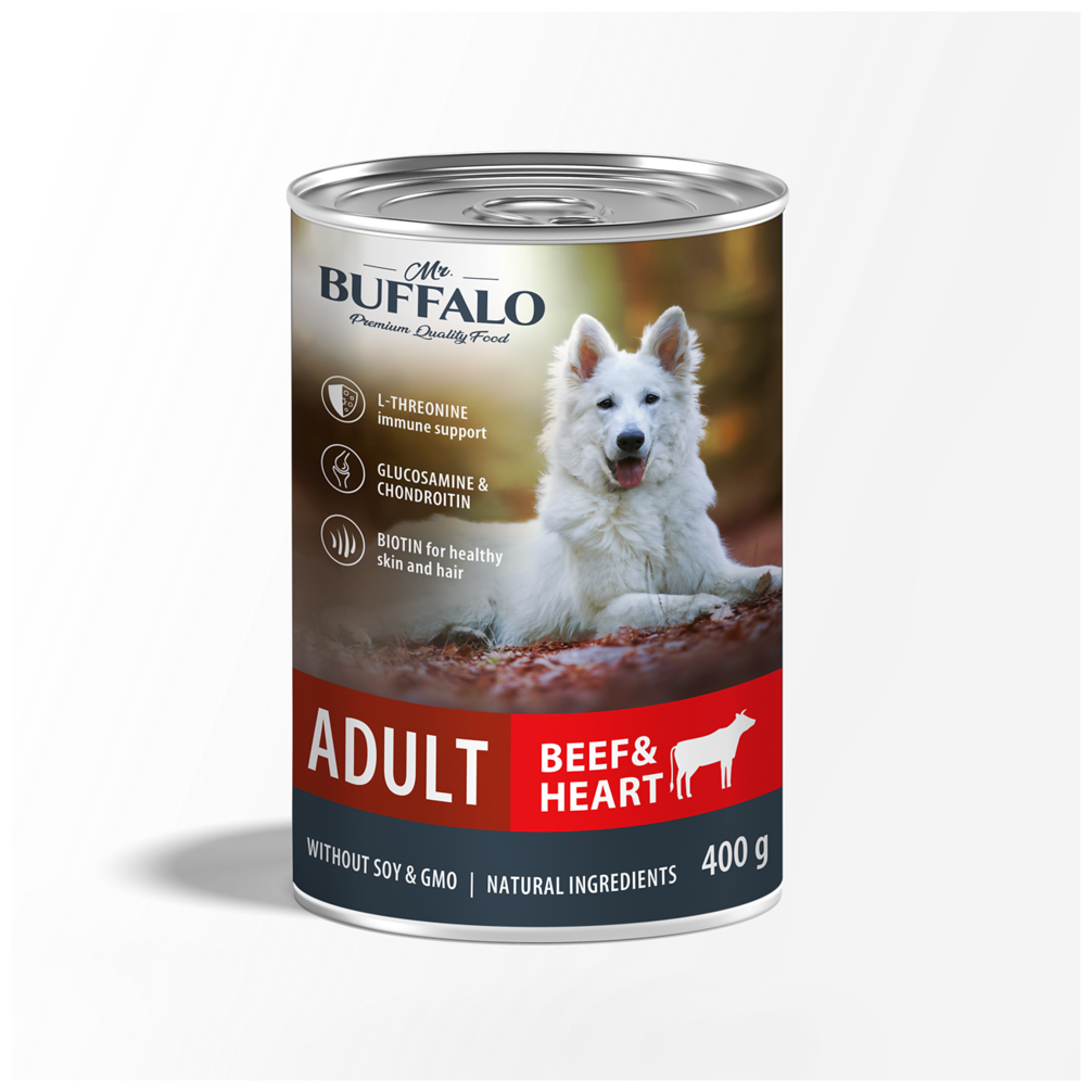 Влажный корм для собак Mr.BUFFALO Adult говядина и сердце