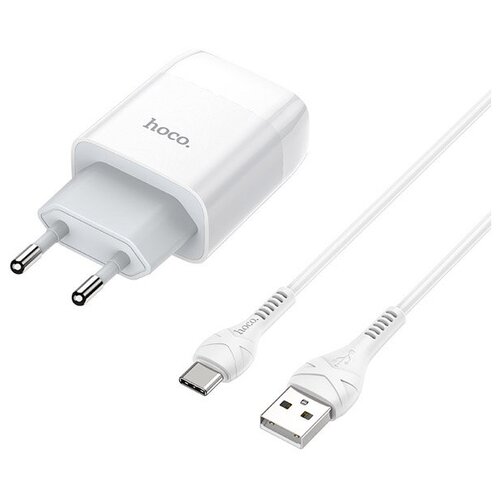 фото Зарядное устройство hoco c73a 2xusb + кабель type-c white