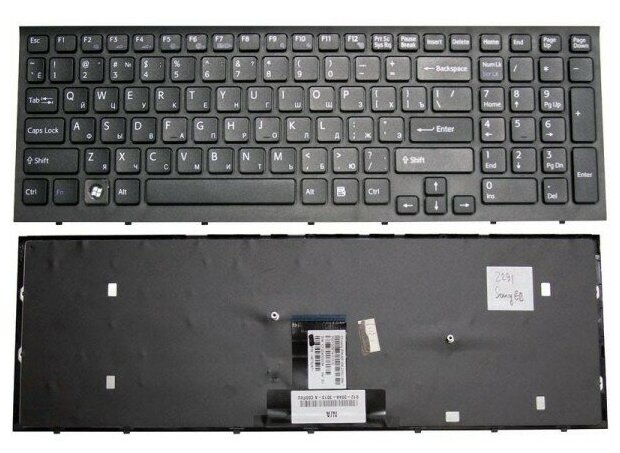 Клавиатура для ноутбука Sony Vaio VPC-EB1S8EWI черная с черной рамкой 1170₽