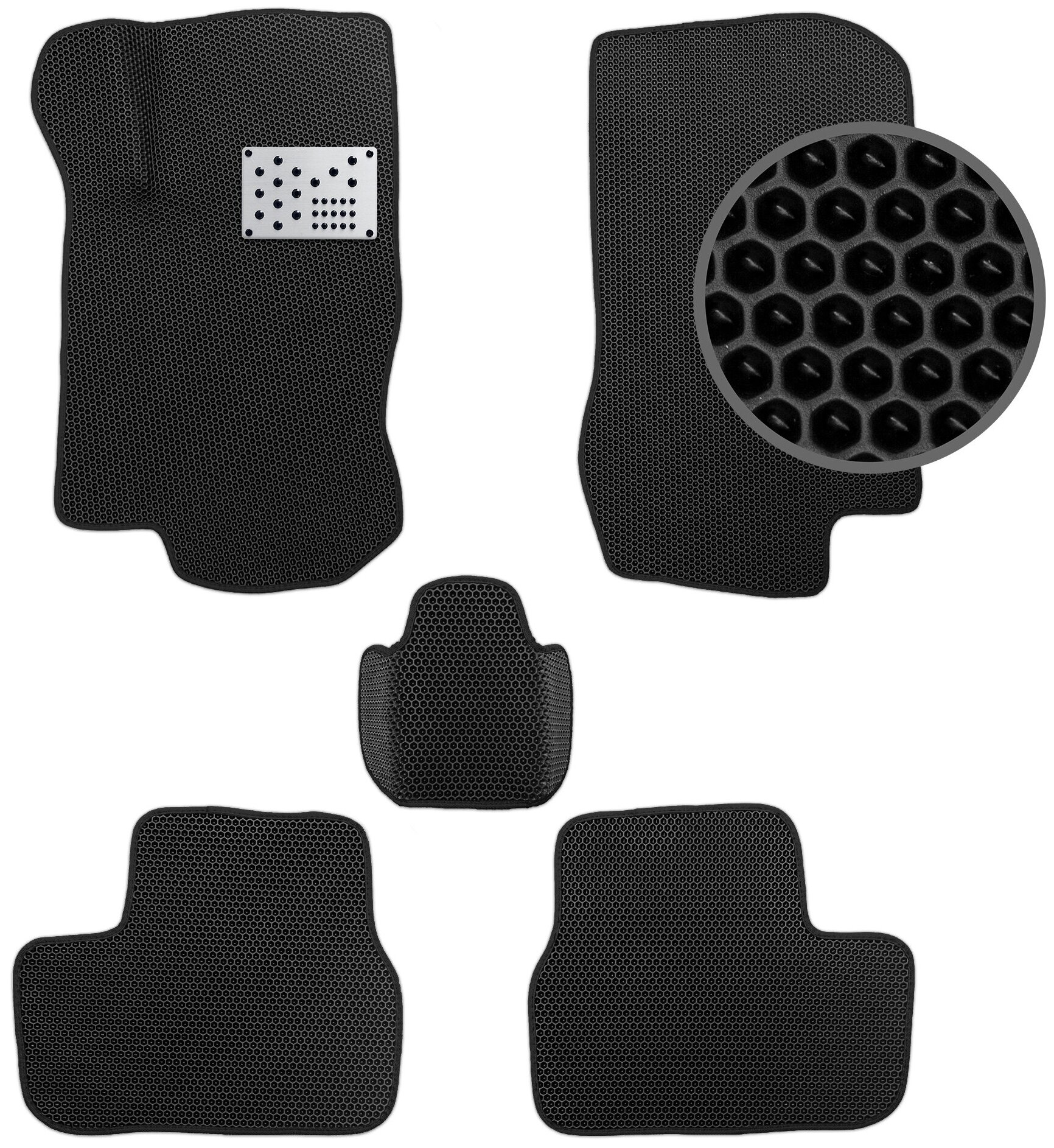 EVA коврики автомобильные для Lada Granta 2011-2021, с алюминиевым подпятником, черные с черной окантовкой (Лада Гранта)