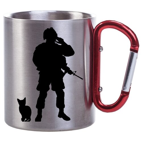 фото Металлическая кружка с карабином вежливые люди - силуэт кошки и военного drabs