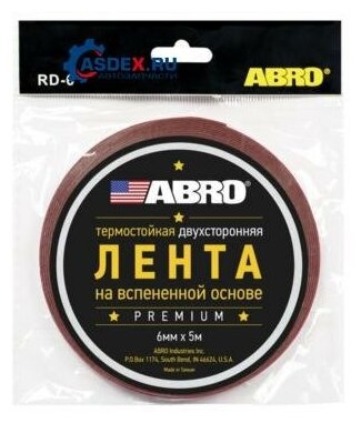 ABRO RD-6MM-5M Скотч двухсторонний Abro 6 мм х 5 м красный премиум