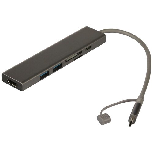 фото Док-станция qumo dock 7 (hb-0008), type-c, hdmi, 4 usb 3.0 space grey