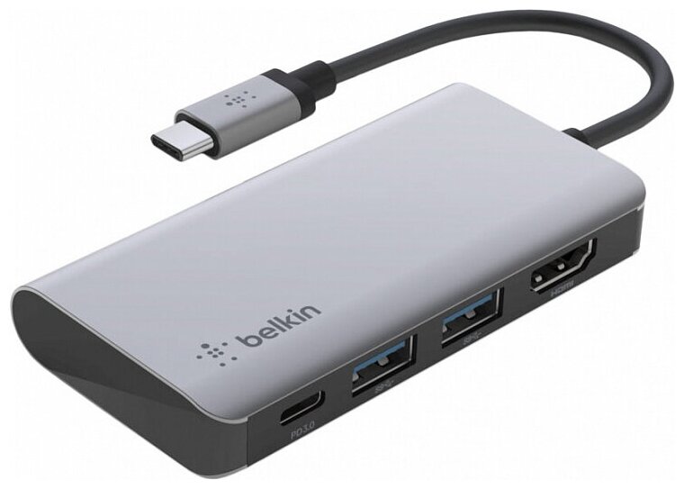 Belkin Connect USB-C 4-in-1 Multiport Adapter - Gray