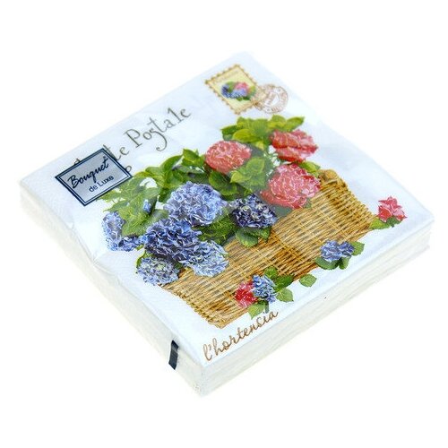 Купить Салфетки бумажные Bouquet de Luxe Гортензия, 3 слоя, 24x24, 25 листов, АртБукет, серый, Бумажные салфетки
