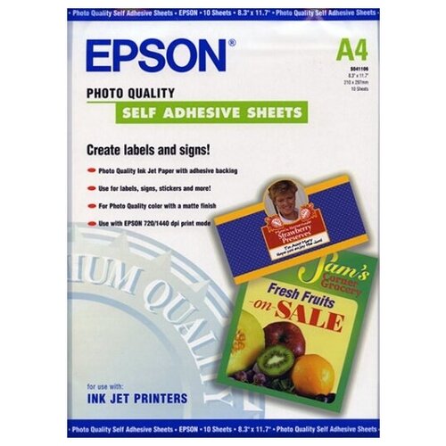 Самоклеящаяся матовая фотобумага EPSON Photo Quality Self-Adhesive Paper A4 (10 листов, 167 г/м2) C13S041106