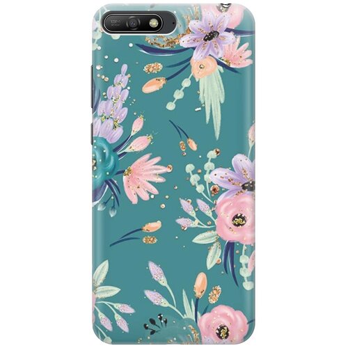 фото Re:pa накладка transparent для huawei y6 (2018) с принтом "цветы и золотые блестки"