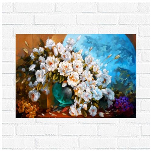 фото Постер "цветы картина маслом", 40x30 см, бумага вау холст