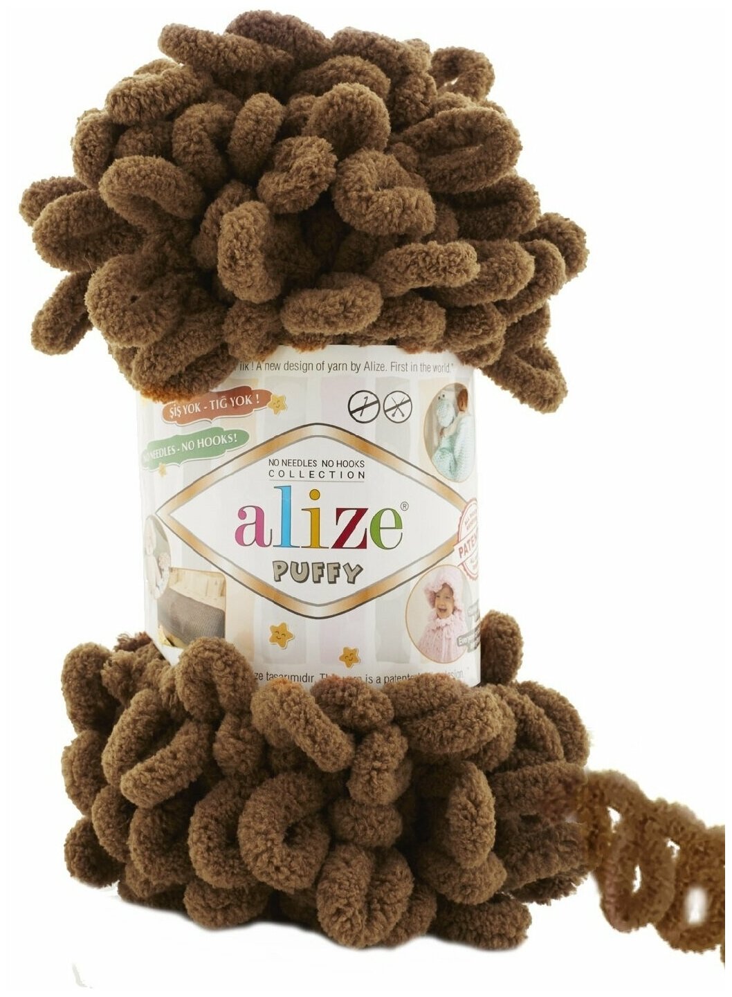 Пряжа Alize Puffy кофе мокка (321), 100%микрополиэстер, 9м, 100г, 2шт