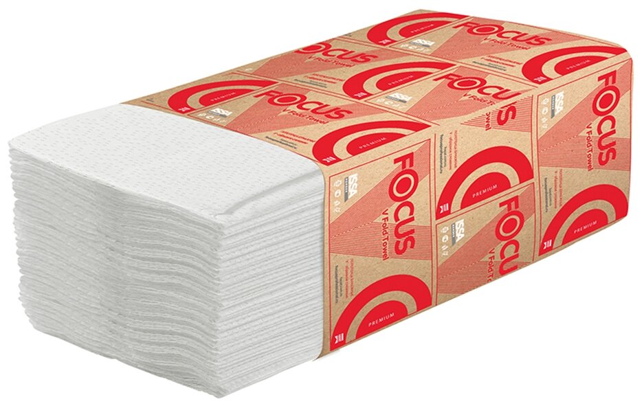 Салфетки бумажные диспенсерные Focus Premium(N4) (V-сл), 2-слойные, 200л/пач. 16,8*23см, белые, 15 штук, 299971 - фотография № 1