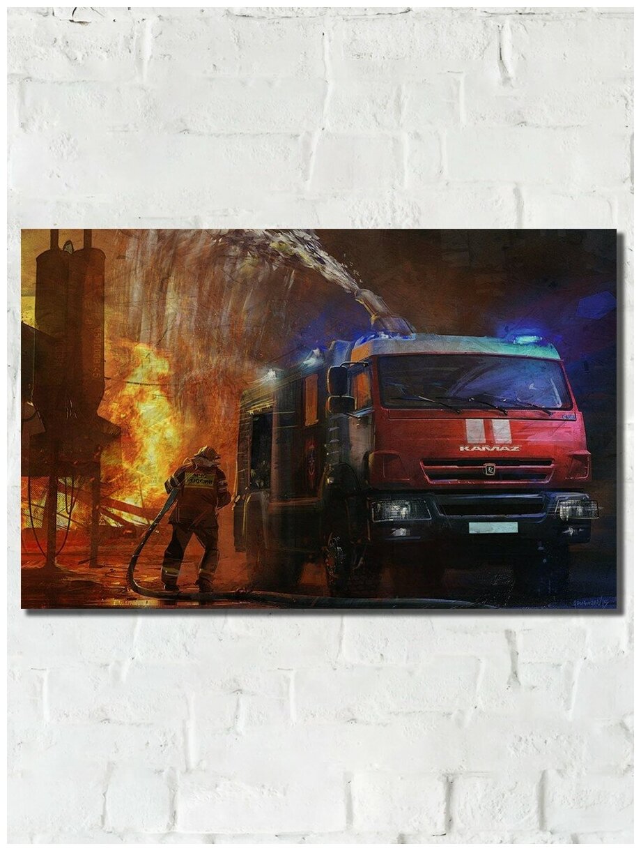 Картина интерьерная на рельефной доске МЧС Пожарники (Камаз) - 8392 Г