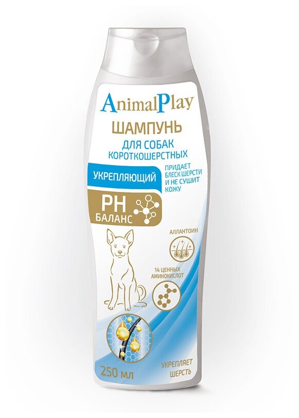 Шампунь Animal Play укрепляющий с аллантоином и витаминами для короткошерстных собак, 250мл