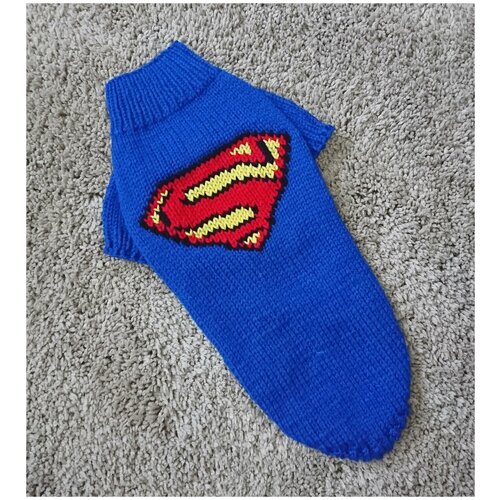 Вязаный свитер Супермен Superman для собак мини пород и котов (Handmade) / L (ДС 33см, ОГ 37см)
