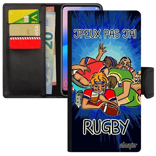 фото Ударопрочный чехол книжка на телефон // xiaomi redmi 6a // "не могу - у меня регби!" картинка юмор, utaupia, синий