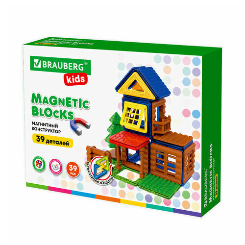 Магнитный конструктор Brauberg MAGNETIC BUILD BLOCKS-39 Построй дом, 39 деталей, KIDS, 663849