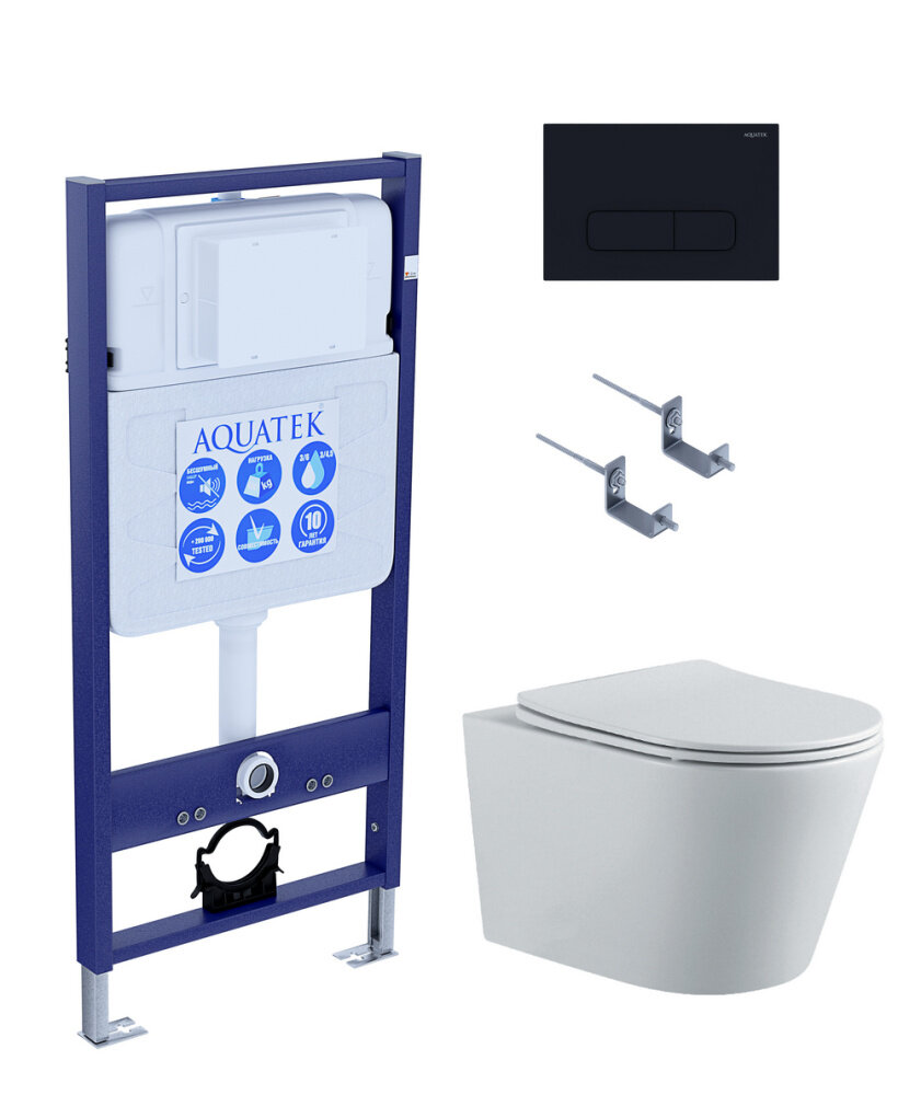фото Комплект Акватек SET AQUATEK ВЕГА-1905-017 (Рама Standard INS-0000012 с клавишей KDI-0000017 и крепежом KKI-0000002+унитаз Вега AQ1905-00 с сиденьем)