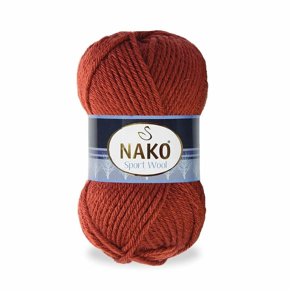Пряжа Sport wool Nako, терракот - 4409, 25% шерсть, 75% премиум акрил, 5 мотков, 100 г, 120 м.