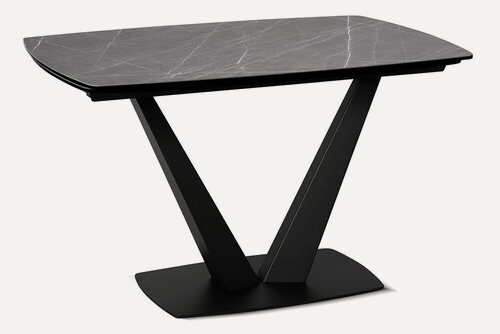 Изображение товара Стол обеденный керамический прямоугольный раздвижной на одной ноге CHALET 120 PIETRA GREY CER BK на металлокаркасе, столешница керамика, цвет серый мрамор, черный каркас, 120(180)х85 см