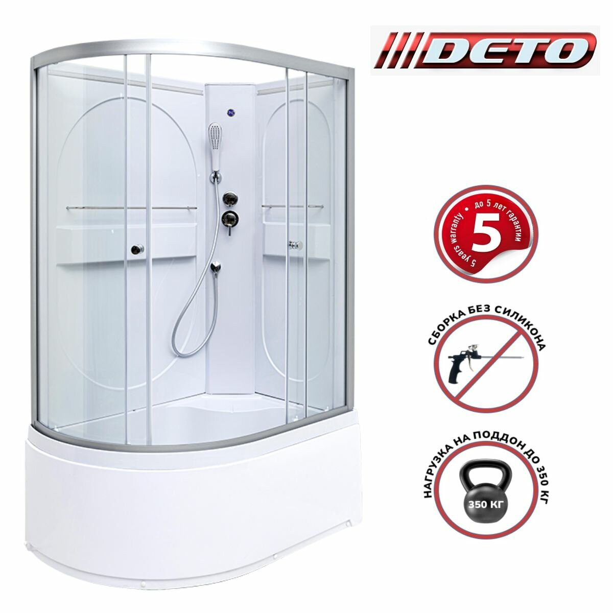 фото Душевая кабина Deto L620RN (120x80x200) LED, высокий поддон, стекло прозрачное, правая