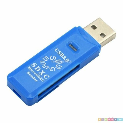 Кардридер 5bites RE2-100BL с поддержкой SD TF Plug и USB 2.0, синий 5bites re2 100bk2 0 устройство ч з карт памяти sd tf usb plug black