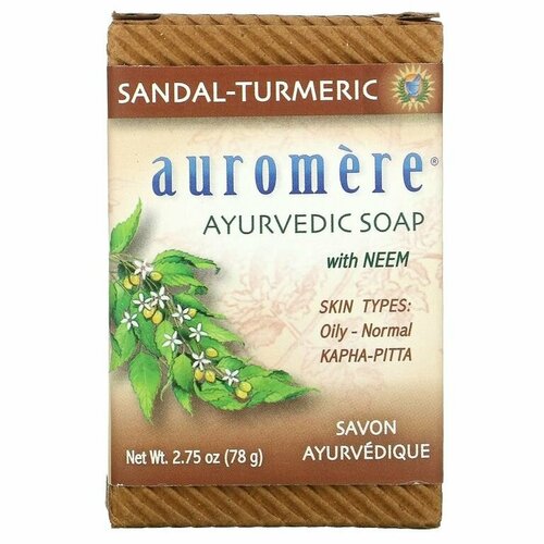Auromere, аюрведическое мыло с нимом, сандаловое дерево и куркума, 78 г аюрведическое твердое мыло auromere с нимом и лавандой 78 гр