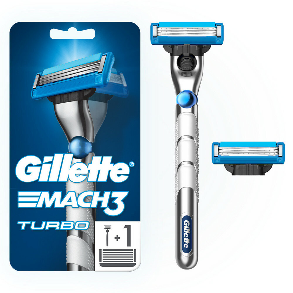 Бритвенный станок Gillette MACH3 TURBO 3D с 2 сменными кассетами — фото 1